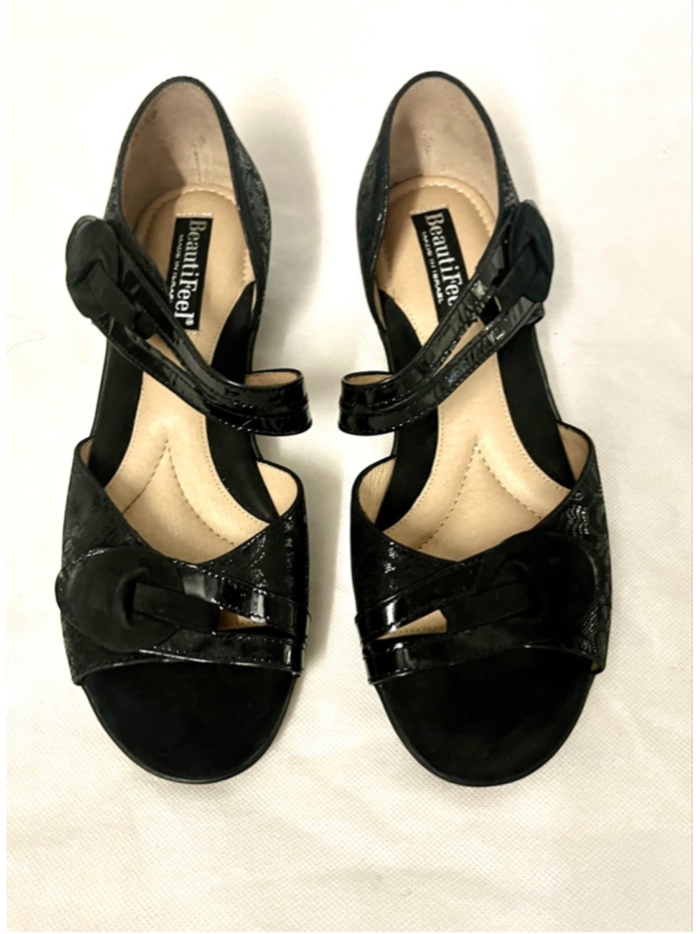 BeautiFeel Black Strappy Leather Sandals Women Size 38/7.5